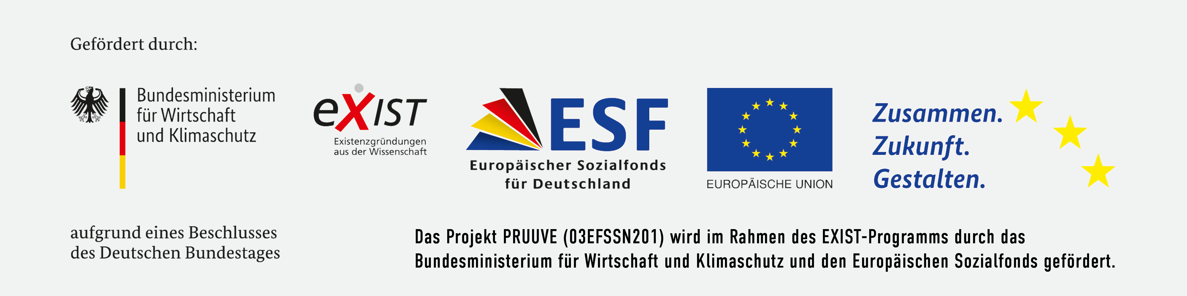 Wir sind gefördert durch Bundesministerium für Wirtschaft und Klimaschutz EXIST ESF Europäischer Sozialfonds für Deutschland EU. We are fundet by  